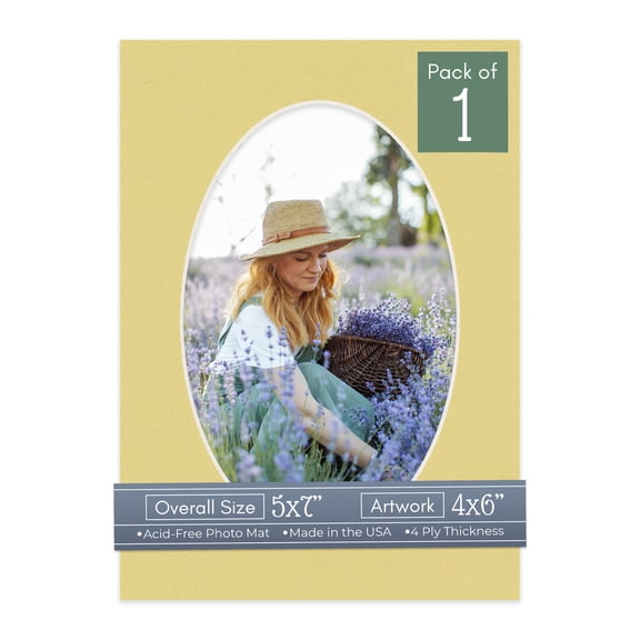 Soft Yellow Picture Frame Mat for 5x7 Frames - Oval Opening for 4x6 Photos - 1 Mat