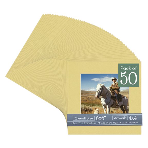 Soft Yellow Picture Frame Mat for 6x6 Frames - Fits 4x4 Photos - 50 Mats