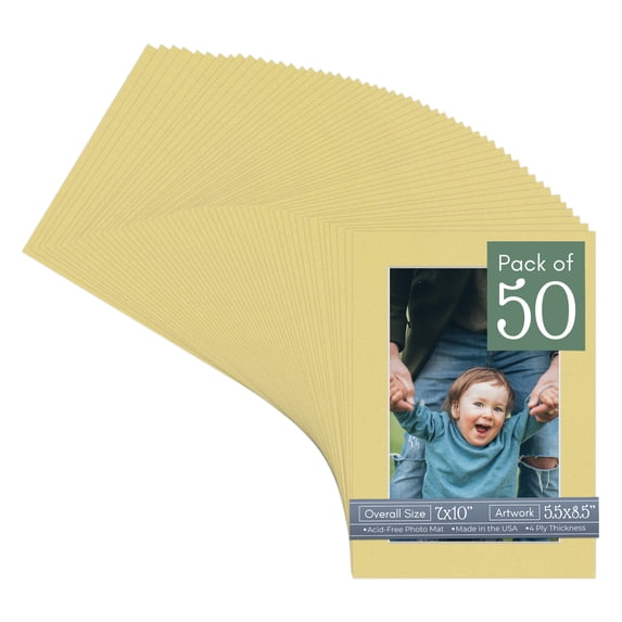 Soft Yellow Picture Frame Mat for 7x10 Frames - Fits 5.5x8.5 Photos - 50 Mats