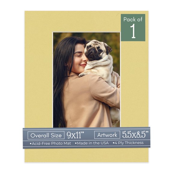 Soft Yellow Picture Frame Mat for 9x11 Frames - Fits 5.5x8.5 Photos - 1 Mat