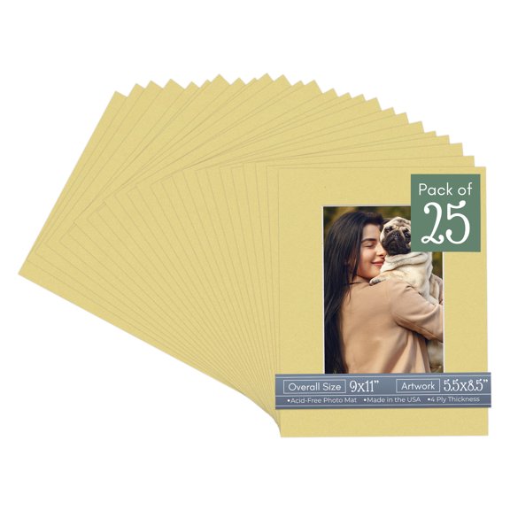 Soft Yellow Picture Frame Mat for 9x11 Frames - Fits 5.5x8.5 Photos - 25 Mats