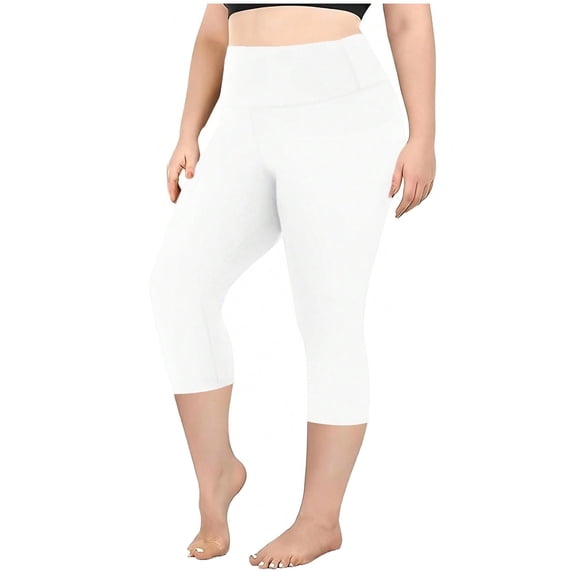 Soft Yoga Pants for Workout New Women's Plus Size Capris Leggings High Waist Tummy Suits Stretchy Yoga Workout Cropped Pants White 5XL