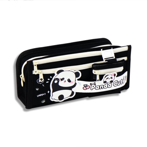 Soft Zipper Pencil Pouch, Panda Pencil Bag, Black
