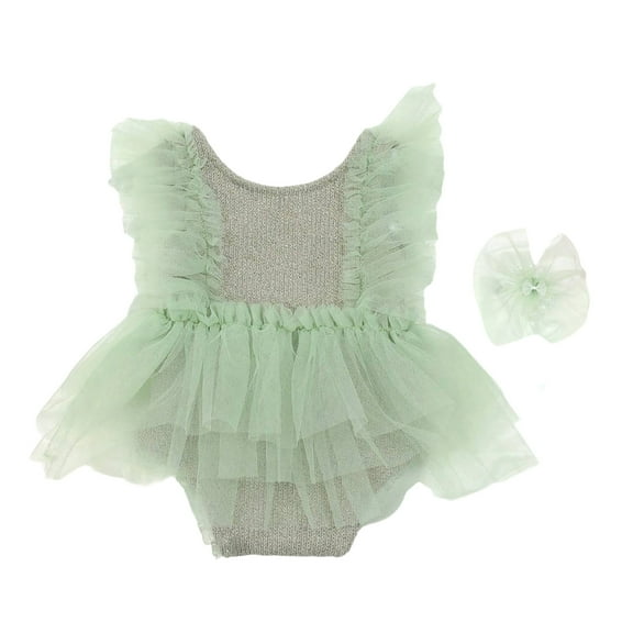 Soft and Breathable Baby Girls Jumpsuit Dress with Matching Headdress Props for Newborns Photoshoots Celebration