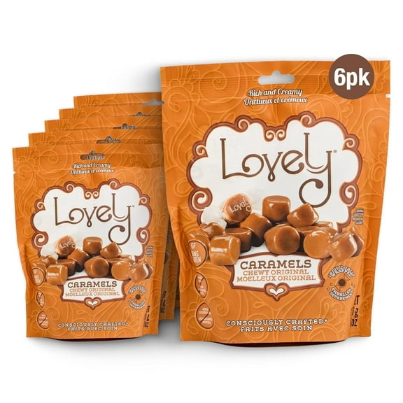 Lovely Candy Soft and Chewy Original Caramels 6oz (6-Pack) | Gluten-Free, Non-GMO, NO High Fructose Corn Syrup, NO Artificial Colors or Flavors