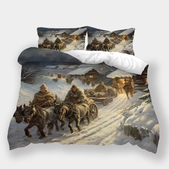 Soft and Comfortable Bed Set Christmas Snow Landscape Printing Duvet Cover Set High Quality Home Textiles