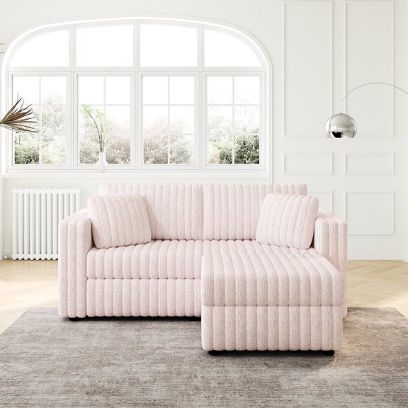 Soft and Comfortable Modular Sofa with Detachable Back and Throw Pillows - Light Pink Color