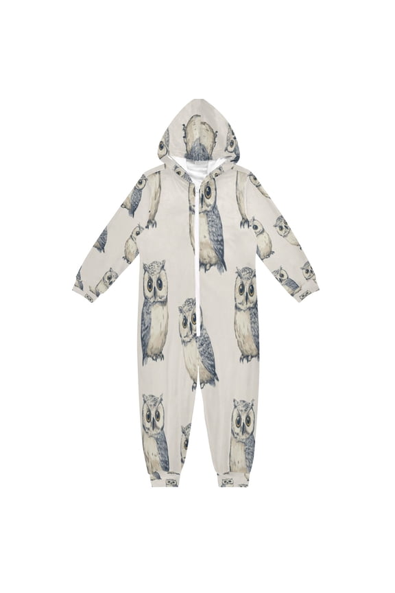 Soft and Comfortable One-Piece Pajamas Jumpsuits Beautiful Blue Owl Pattern