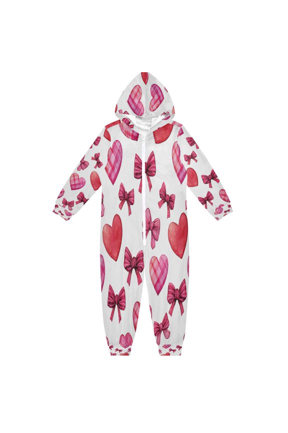 Soft and Comfortable One-Piece Pajamas Jumpsuits Beautiful Pink Heart