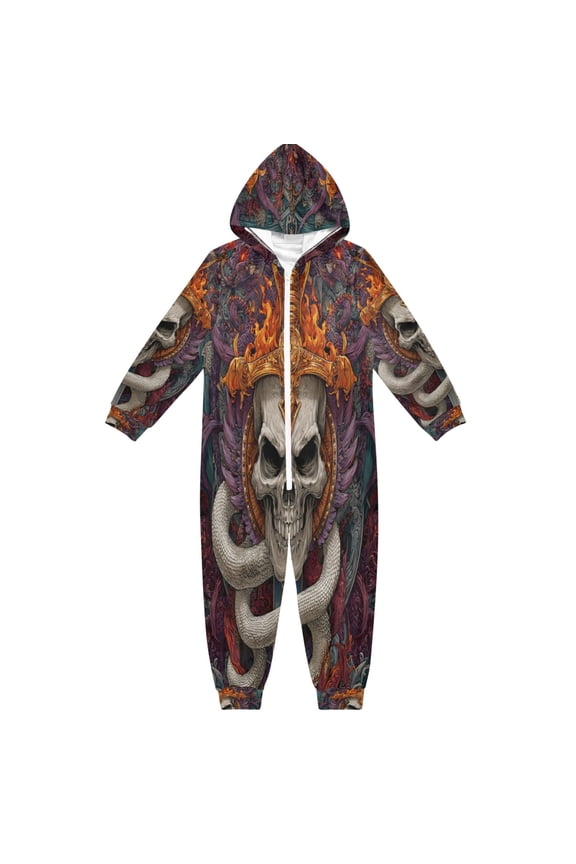 Soft and Comfortable One-Piece Pajamas Jumpsuits Beautiful Skull Pattern