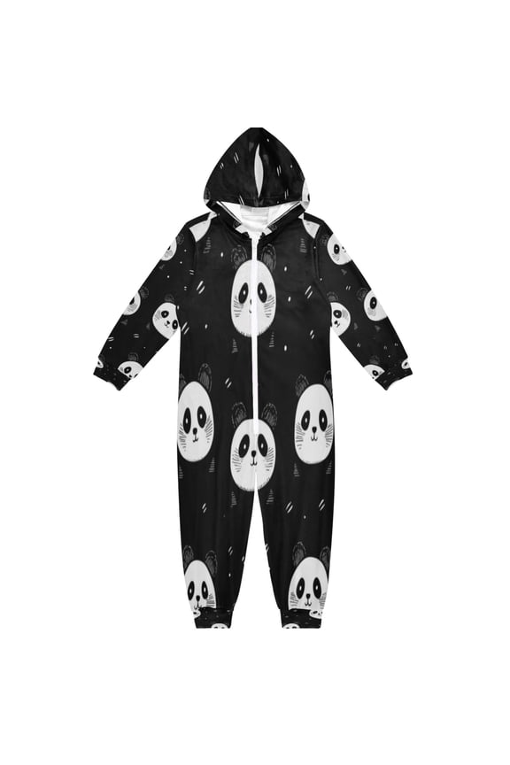 Soft and Comfortable One-Piece Pajamas Jumpsuits Cartoon Black Panda Face