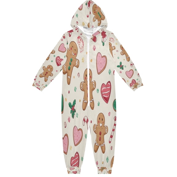 Soft and Comfortable One-Piece Pajamas Jumpsuits Cartoon Christmas Gingerbread Man
