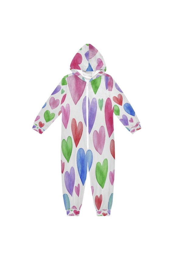Soft and Comfortable One-Piece Pajamas Jumpsuits Colorful Heart Pattern