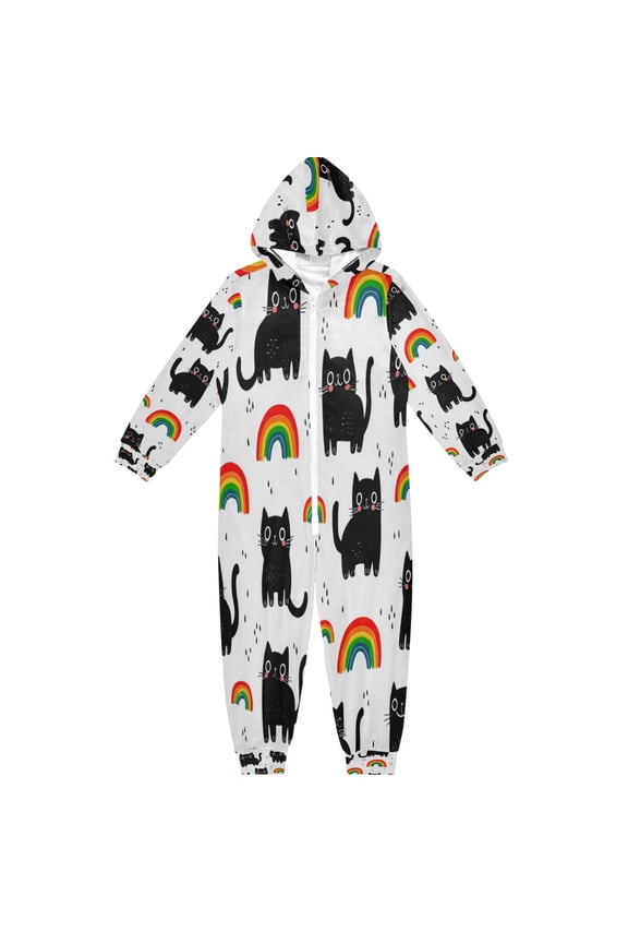 Soft and Comfortable One-Piece Pajamas Jumpsuits Cute Black Cat Seamless