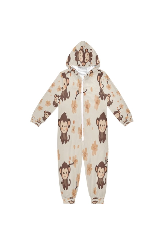 Soft and Comfortable One-Piece Pajamas Jumpsuits Cute Little Brown Monkey