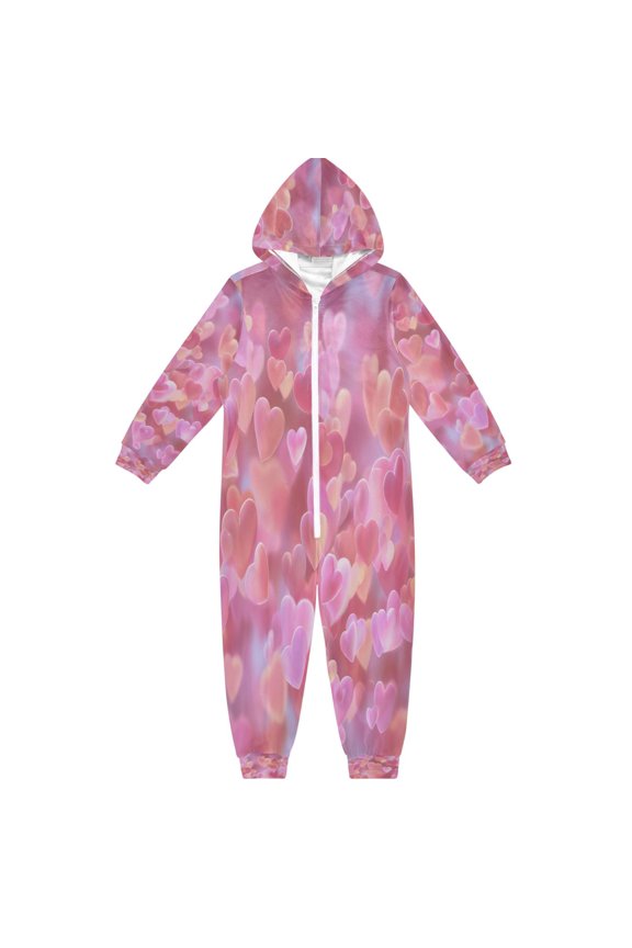 Soft and Comfortable One-Piece Pajamas Jumpsuits Floating Pink Heart