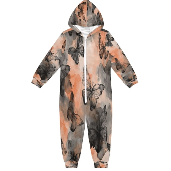 Soft and Comfortable One-Piece Pajamas Jumpsuits Gray Butterfly