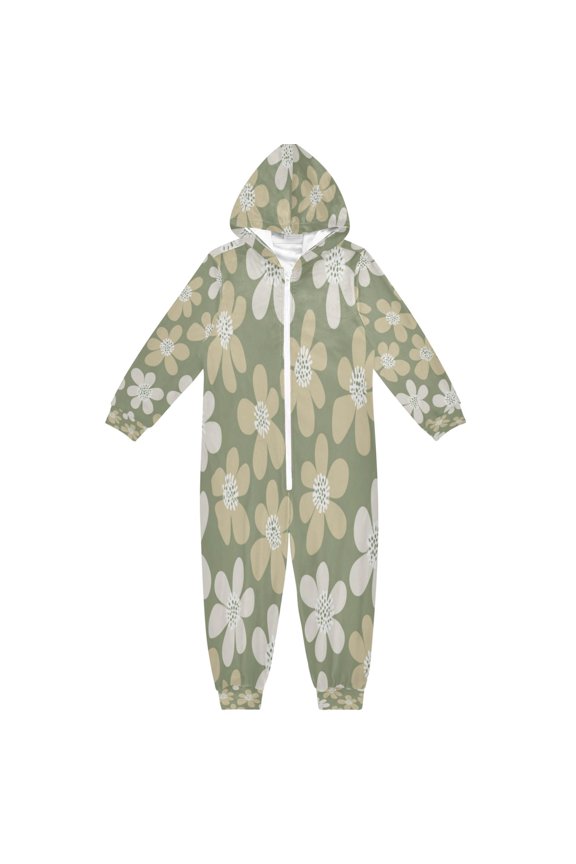 Soft and Comfortable One-Piece Pajamas Jumpsuits Gray Flower Seamless