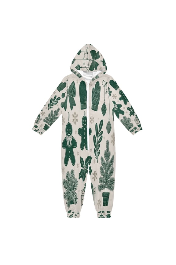 Soft and Comfortable One-Piece Pajamas Jumpsuits Green Gingerbread Man