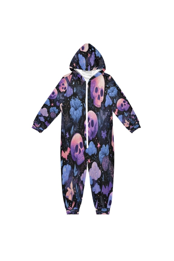 Soft and Comfortable One-Piece Pajamas Jumpsuits Halloween Pink Skull