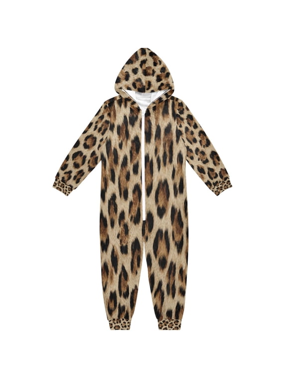 Soft and Comfortable One-Piece Pajamas Jumpsuits Leopard Pattern