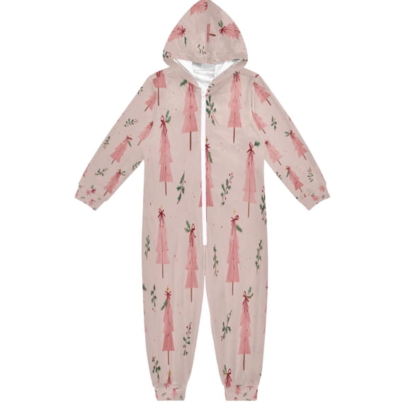 Soft and Comfortable One-Piece Pajamas Jumpsuits Pink Christmas Tree