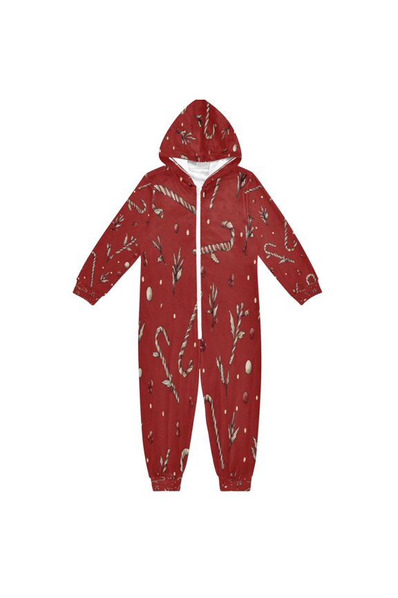 Soft and Comfortable One-Piece Pajamas Jumpsuits Red Christmas Candy Cane