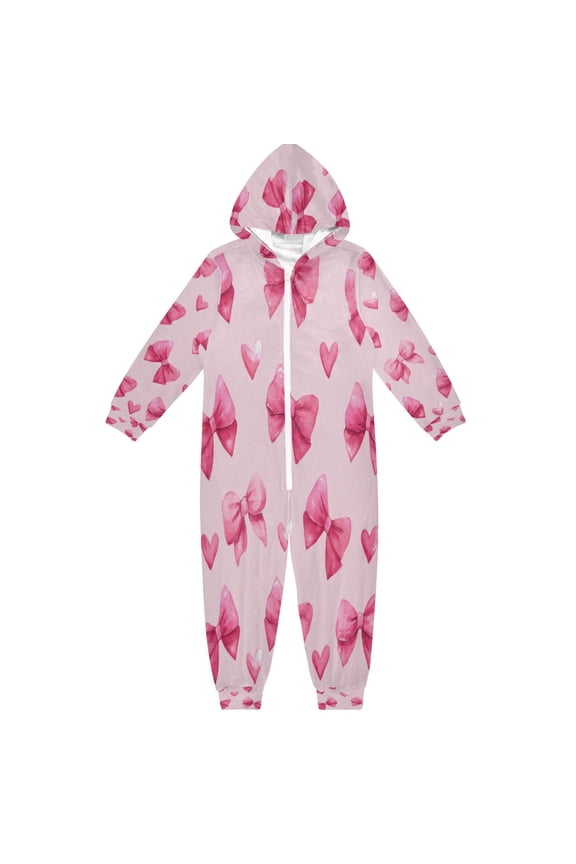 Soft and Comfortable One-Piece Pajamas Jumpsuits Valentine's Day Bow