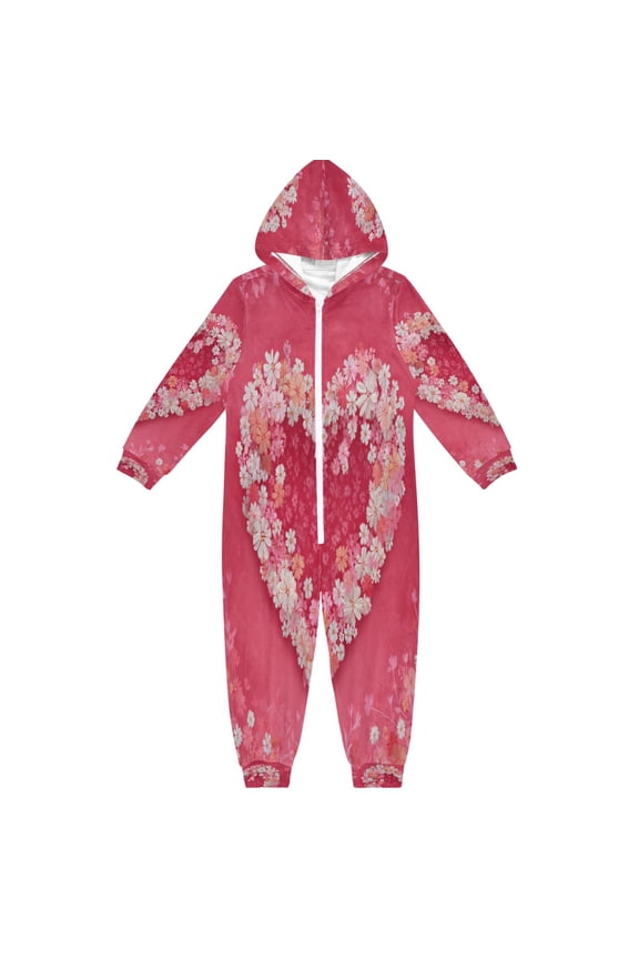 Soft and Comfortable One-Piece Pajamas Jumpsuits Valentine's Day Flowers
