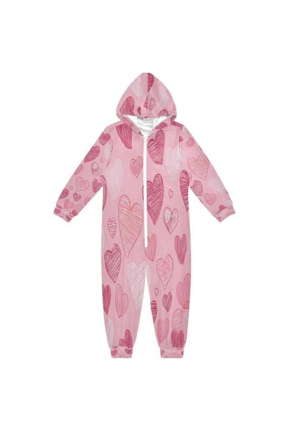 Soft and Comfortable One-Piece Pajamas Jumpsuits Valentine's Day Pink Heart