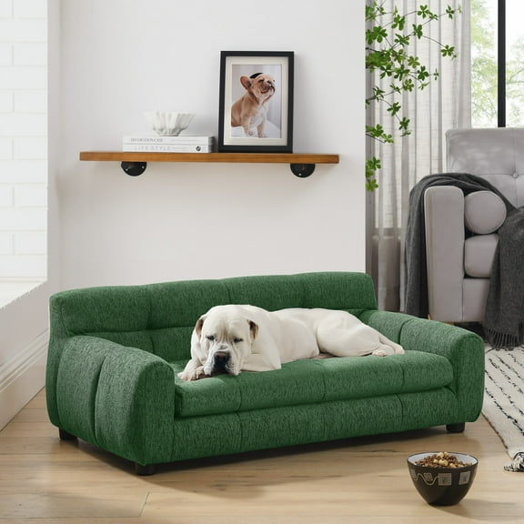 Soft and Comfortable Pet Sofa with Backrest and Armrests, Suitable for Modern Rectangular Pet Sofas for Small and Medium-Sized Dogs (Green)