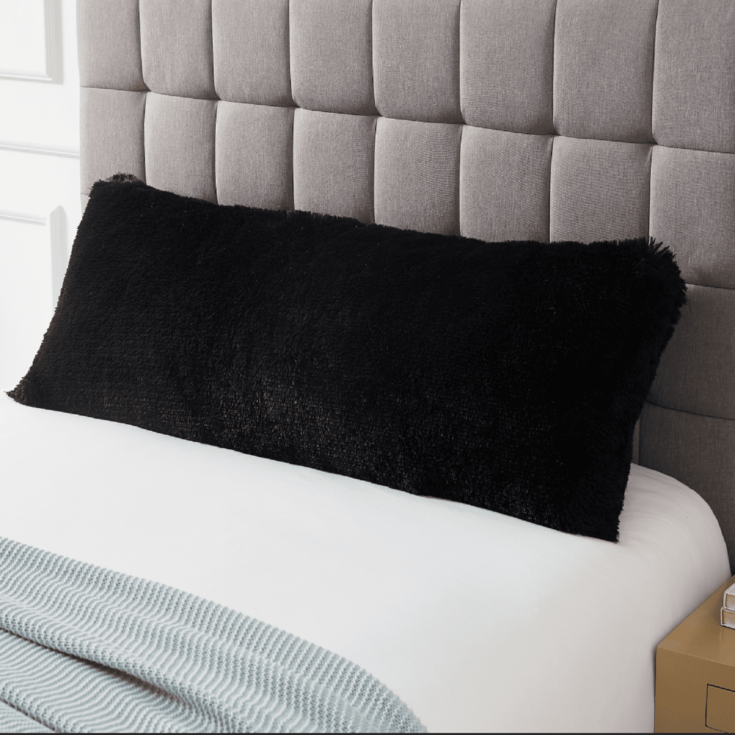 Soft and Comfy Plush Faux Fur Body Pillow 54 x 20 Black