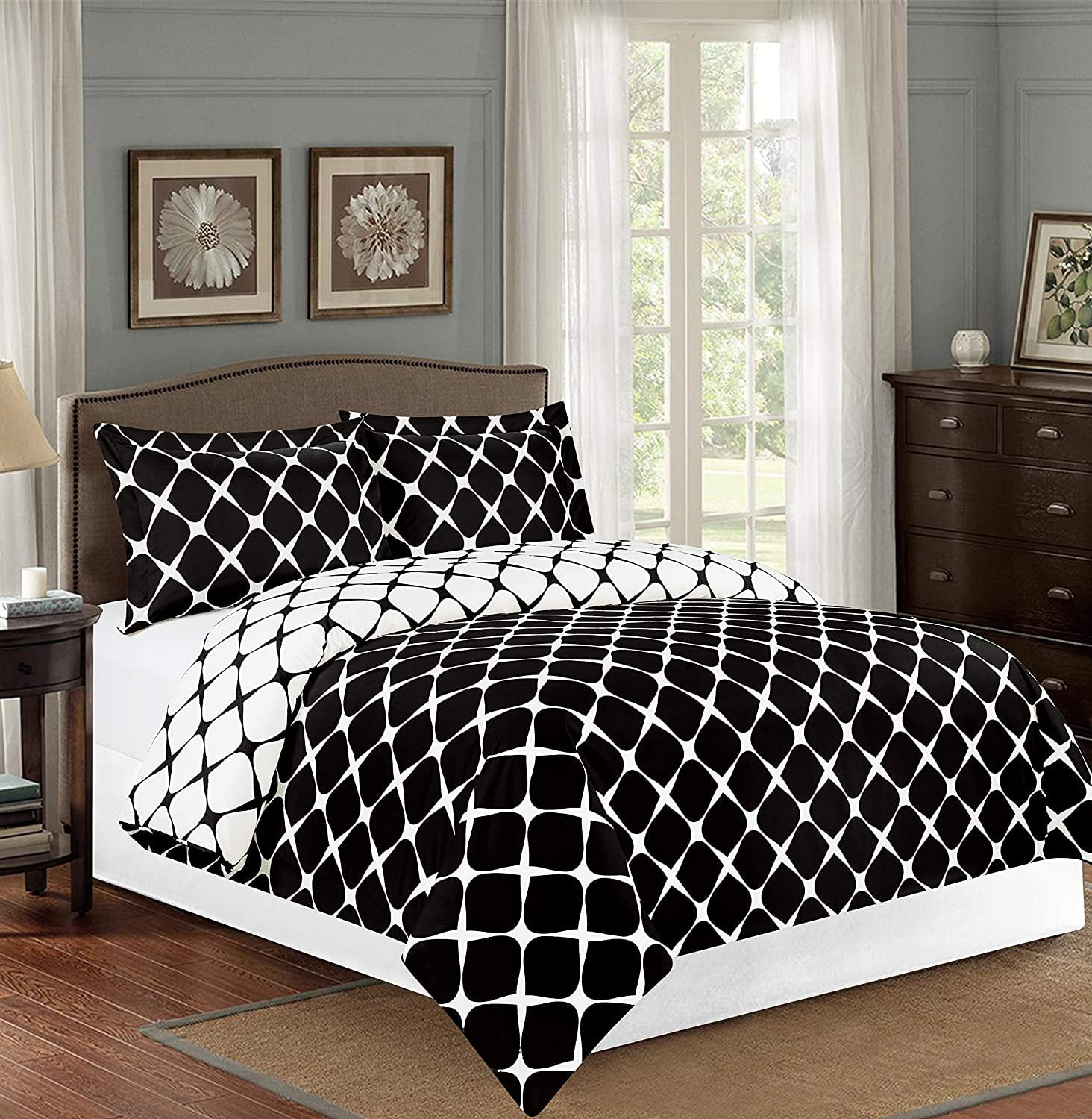 Soft and Cozy 2Tone Bloomingdale Pattern Duvet Cover with Matching Sham, Button Closure