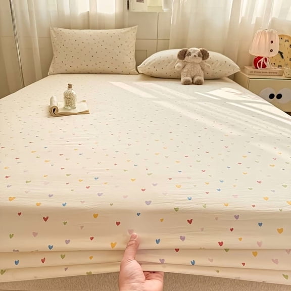 Soft and Cozy Colorful Heart Pattern Fitted Bed Sheet - Deep Pocket Bedding for All Mattress Sizes