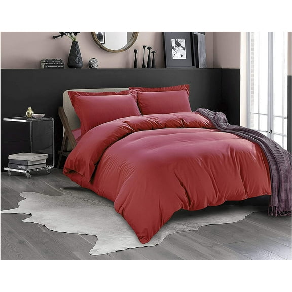 Soft and Cozy Solid Duvet Cover with Matching Sham, Button Closure & Corner Ties, 3-Piece Set, King/California King, Burgundy