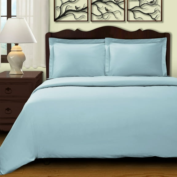 Soft and Durable Long-Staple Cotton Duvet Cover Set - Full/Queen, Light Blue