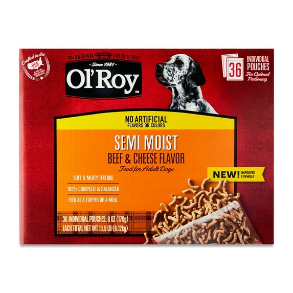 Ol' Roy Semi Moist Beef & Cheese Flavor Dog Food, 13.5 lb, 36 Pouches