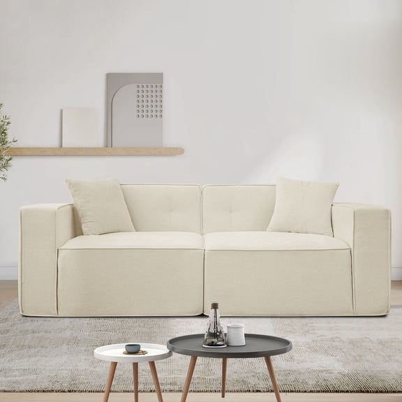 Soft and Practical - White Linen Upholstered Sofa for Bedroom with Storage Bag