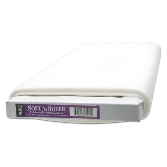 Soft and Sheer Cut Away Stabilizer - 20" x 25yd - Permanent Nylon Embroidery Backing for Appliques, Lightweight Fabrics, Computerized Designs - White