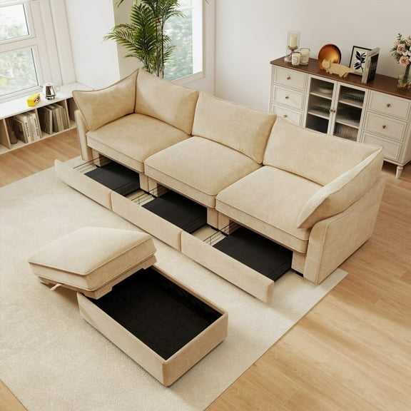 Soft and Skin-Friendly Chenille 3-Seater Sectional Sofa with Storage