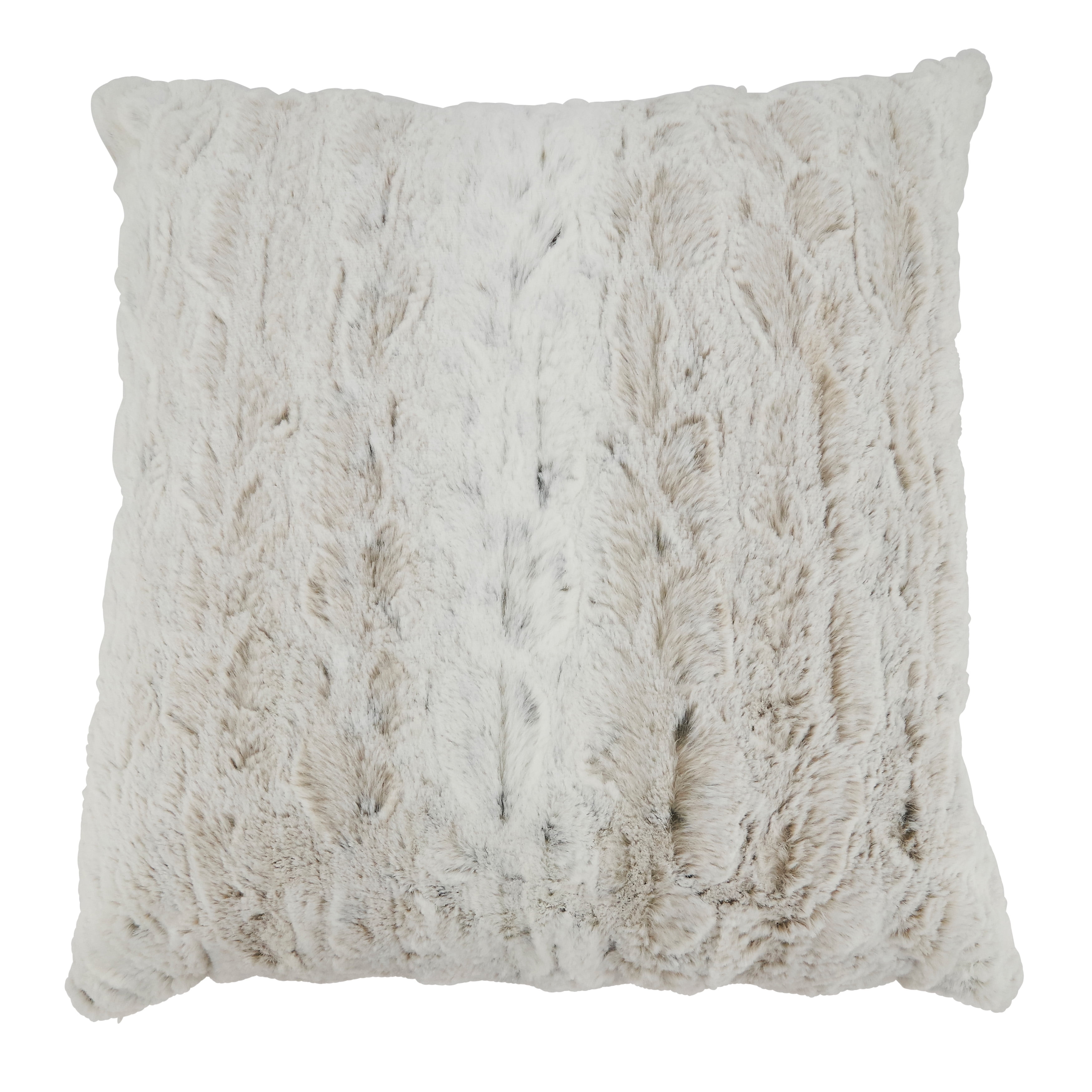 Luxurious Soft Faux Fur Square Throw Pillow, 20" x 20", Off-White