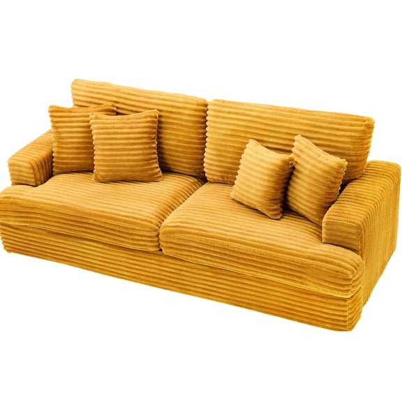 Soft and Supportive - Orange Corduroy Sofa with Spring - Wrapped Cushions for Long - Term Comfort