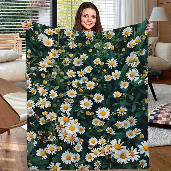 Soft and Warm Cozy Flannel Throw Blanket Daisy Print Versatile for Couch Bed Office and Travel Perfect Gift for All Seasons