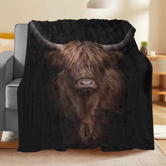 Soft and Warm Flannel Blanket Comfortable Highland Cow Pattern