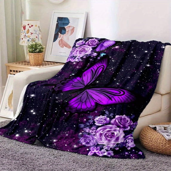 Soft and comfortable butterfly floral print flannel blanket - the perfect birthday or holiday gift for women and girls!