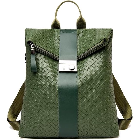 Soft artificial leather woven pattern fashionable women's backpack (green)