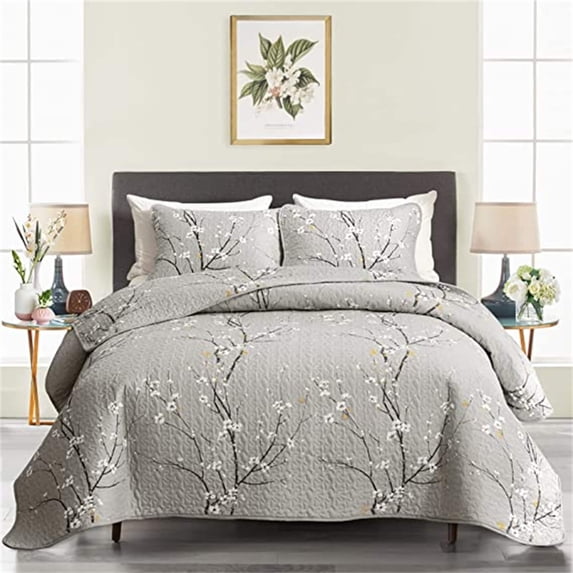 Soft bedsheet and bedspread set Gray Branch - Queen - 3 Piece