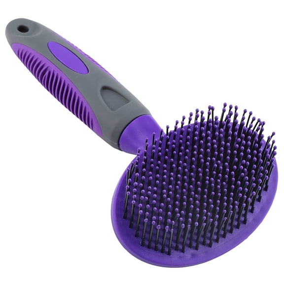 Soft-bristle pet brush (purple) for dogs/cats/rabbits. Gently removes loose hair, tangles & dander. Comfort grip handle. Works on long/short fur. Shedding tool