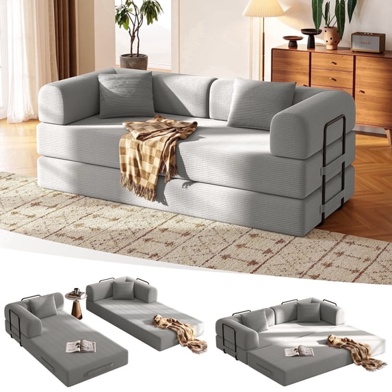 79in Convertible Sofa Bed Corduroy Boneless Couch Bed Foldable Sofa Bed Pull Out Bed Futon Sleeper Sofa No Assembly