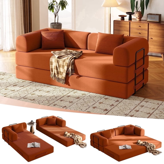 79in Convertible Sofa Bed Corduroy Boneless Couch Bed Foldable Sofa Bed Pull Out Bed Futon Sleeper Sofa No Assembly
